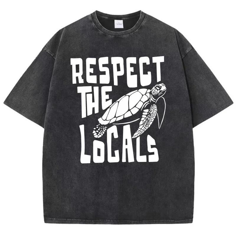 

White Respect The Locals To Protect Sea Turtles T-Shirt Male Cotton Casual Tee Shirt Design Street Tshirt Senior Sports Tops