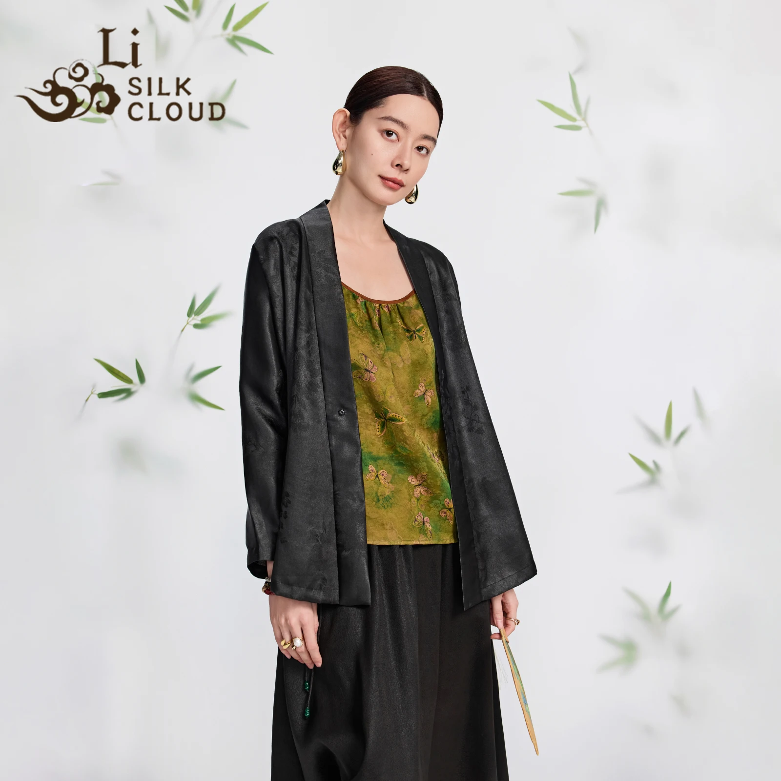 LI SILK CLOUD 100% Mulberry Silk Xiangyunsha Outerwear - Chinese Classic Style, Vintage Prints, Lightweight Outerwear