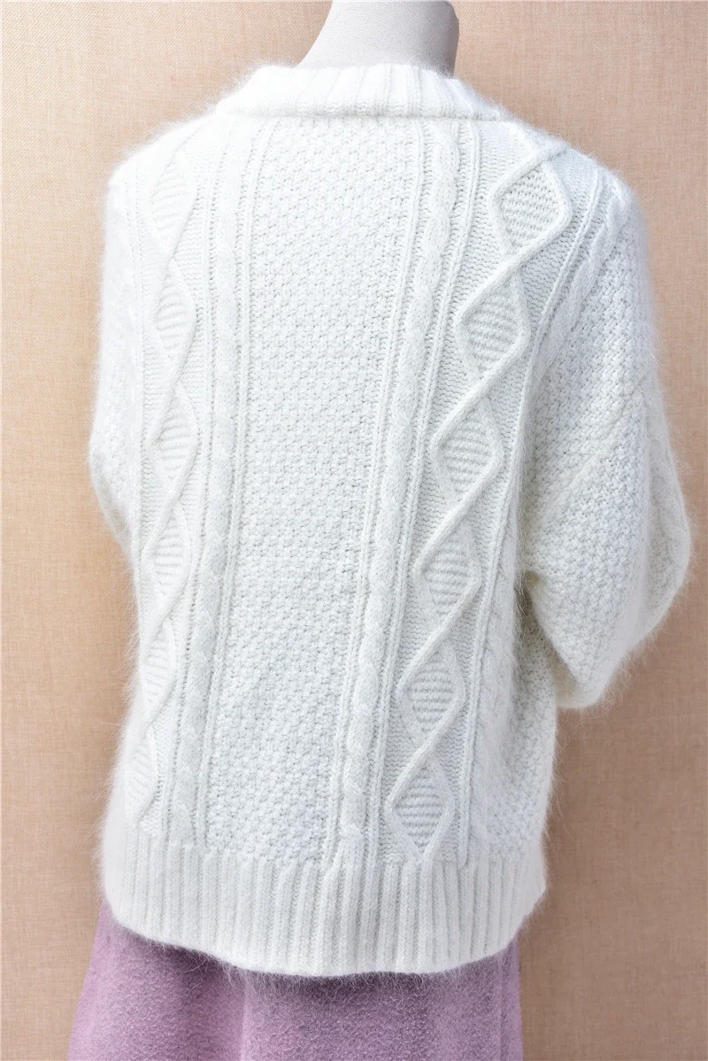 8Mujer Herbst Winter Kleidung Haarigen Nerz Pelz V-ausschnitt Angora Kaninchen Haar Gestrickte Lose Strickjacken Pullover Jacke Mantel Pull Top