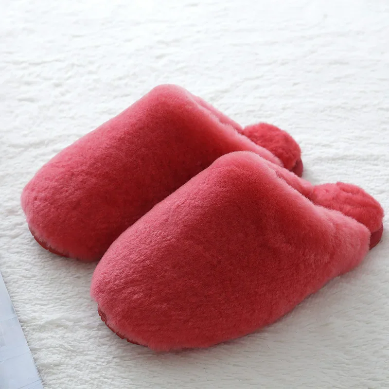 2024 100% Natural Sheepskin Winter Warm Fur Slippers Women Home Shoes Indoor Slipper Luxury Wool Slippers Woman Casual Slippers