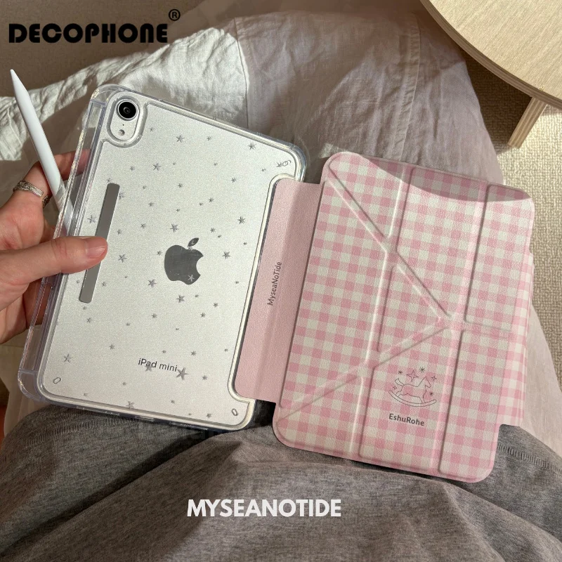 Pink Checkered Pony Tablet Case For iPad Pro 11 12.9 13 M2 M3 M4 M5 Shell 8.3 9.7 10.2 5/6/7/8/9/10/11th Air 2 3 4 5 6 7
