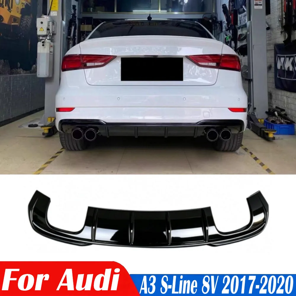 For Audi A3 S-Line 8V Sedan Sportback 2017-2020 S3 Style Rear Bumper Diffuser Lip Spoiler Splitter Auto Accessories Tuning