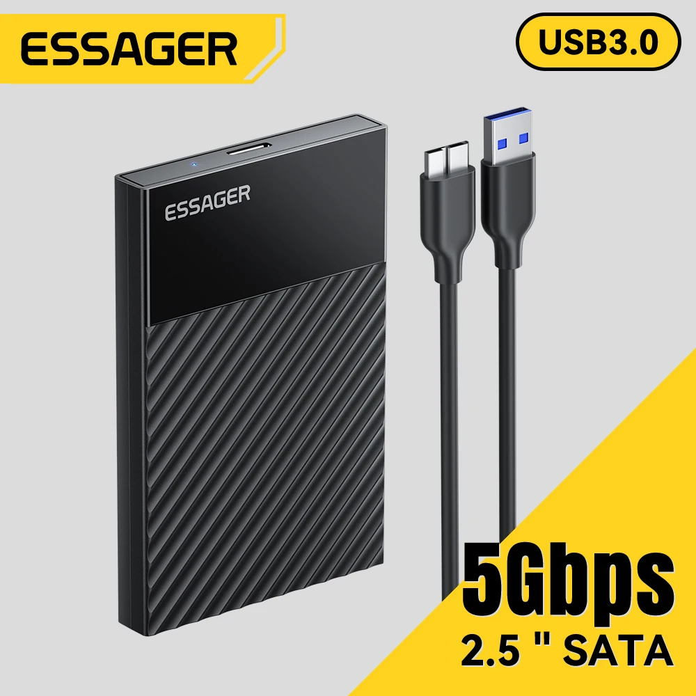 Essager 2.5 Inch External SSD HDD Enclosure USB 3.0 SATA Hard Drive Adapter Cable Support UASP TRIM 5Gbps for HDD SSD Tool-Free