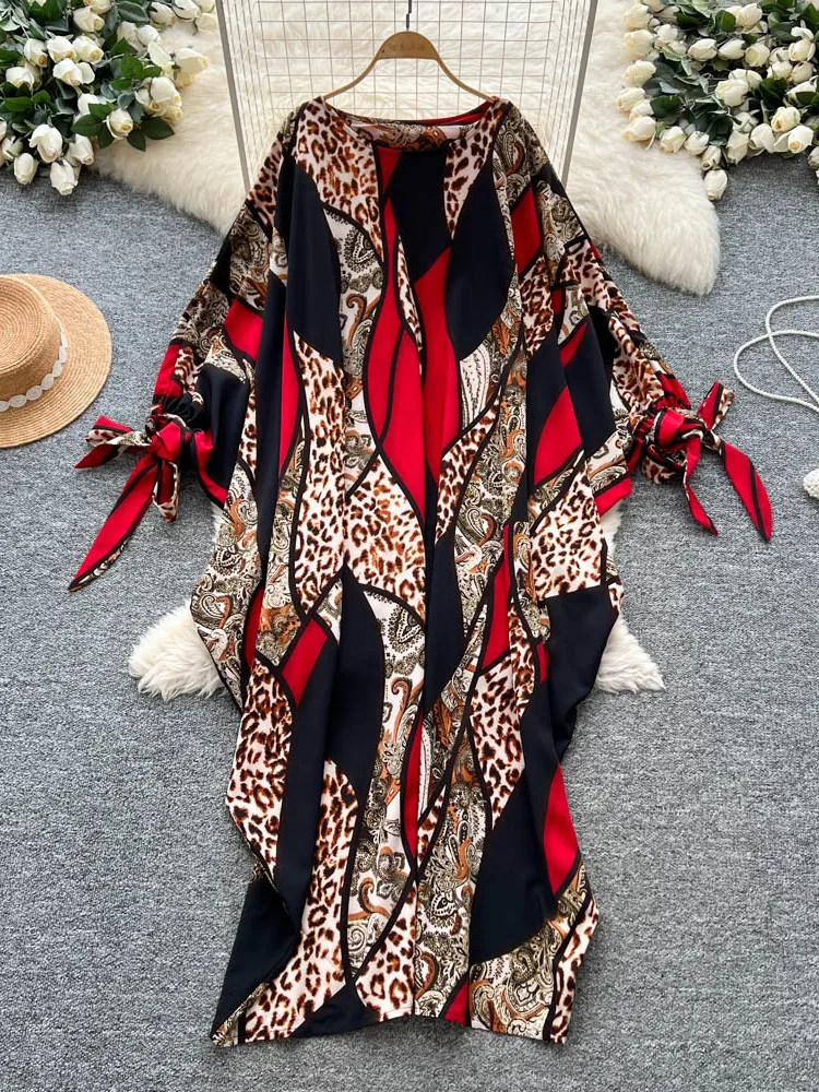 Vestido Largo con Estampado Floral Retro para Mujer, Hoado, con Nudo, Cintura Alta, Falda en Línea A, Estilo E, Vers...