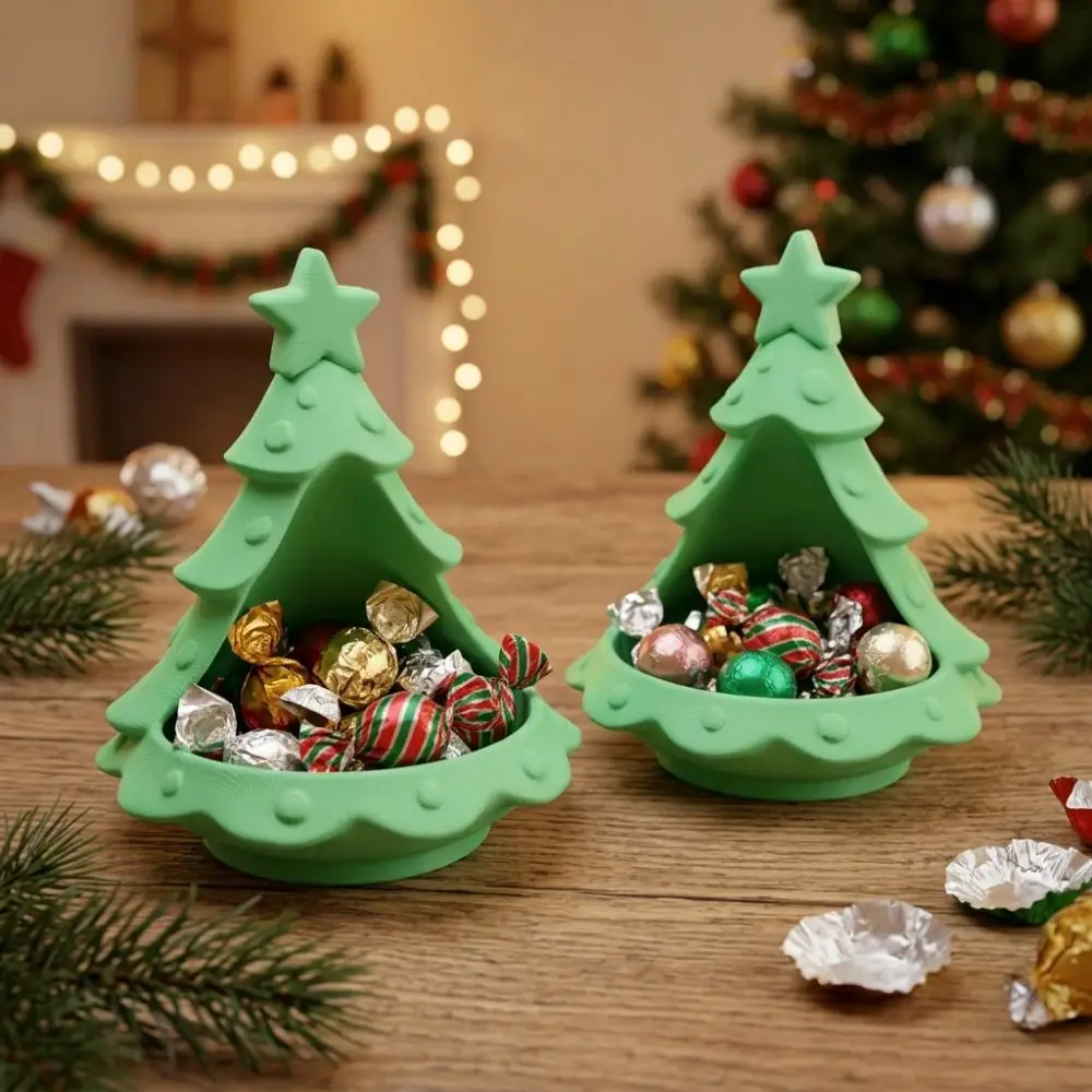 3D Printed Christmas Tree Storage Tray Plastic Hollow out Tree Shape Tealight Holder Star Top Accent Decorative