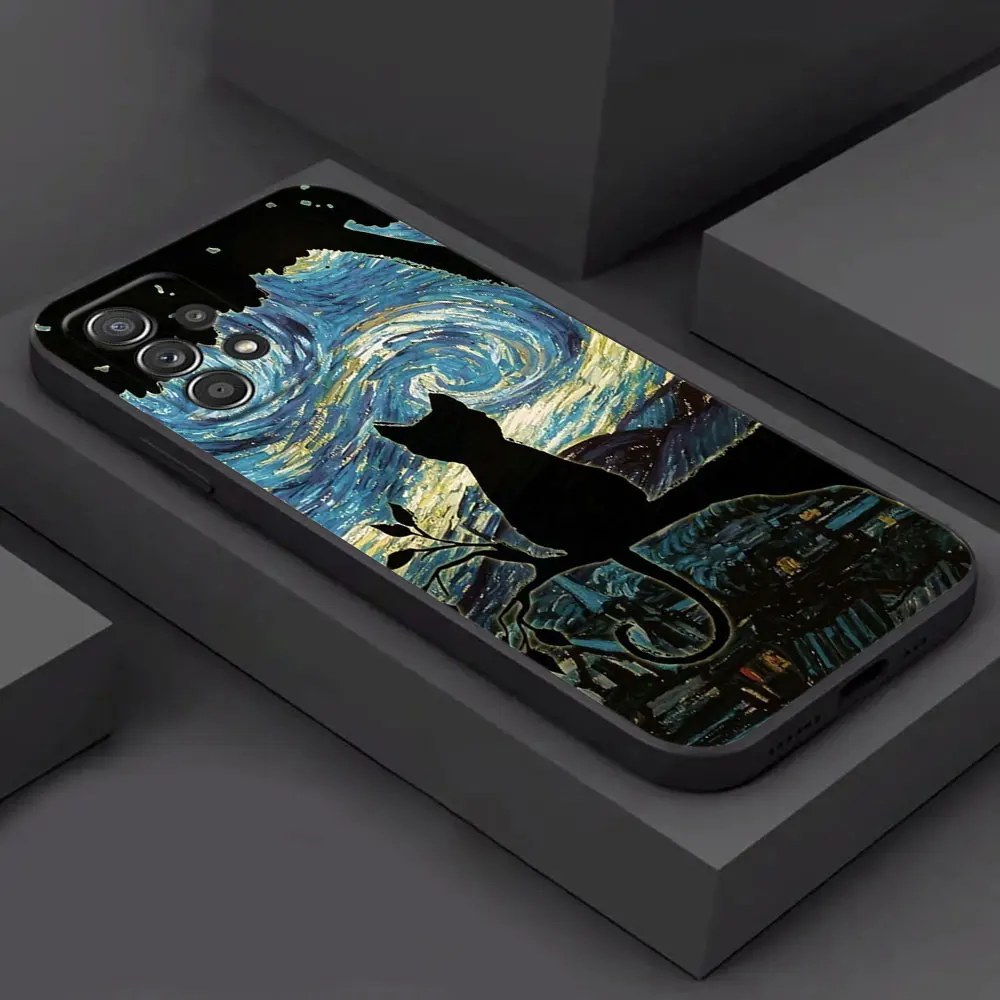 Cat Van Gogh Starry Sky For Samsung Galaxy A55 Case A54 A52S A53 5G A51 A34 A35 A33 A32 A50 A72 A71 A30 A7 2018 Cases Soft Cover