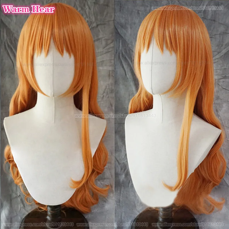 Perruque de Cosplay Anime Nami pour Femme Adulte, Orange, Longue, Ondulée, Cheveux à Degré de Chaleur, Costumes d'Halloween, Bonnet, 75cm