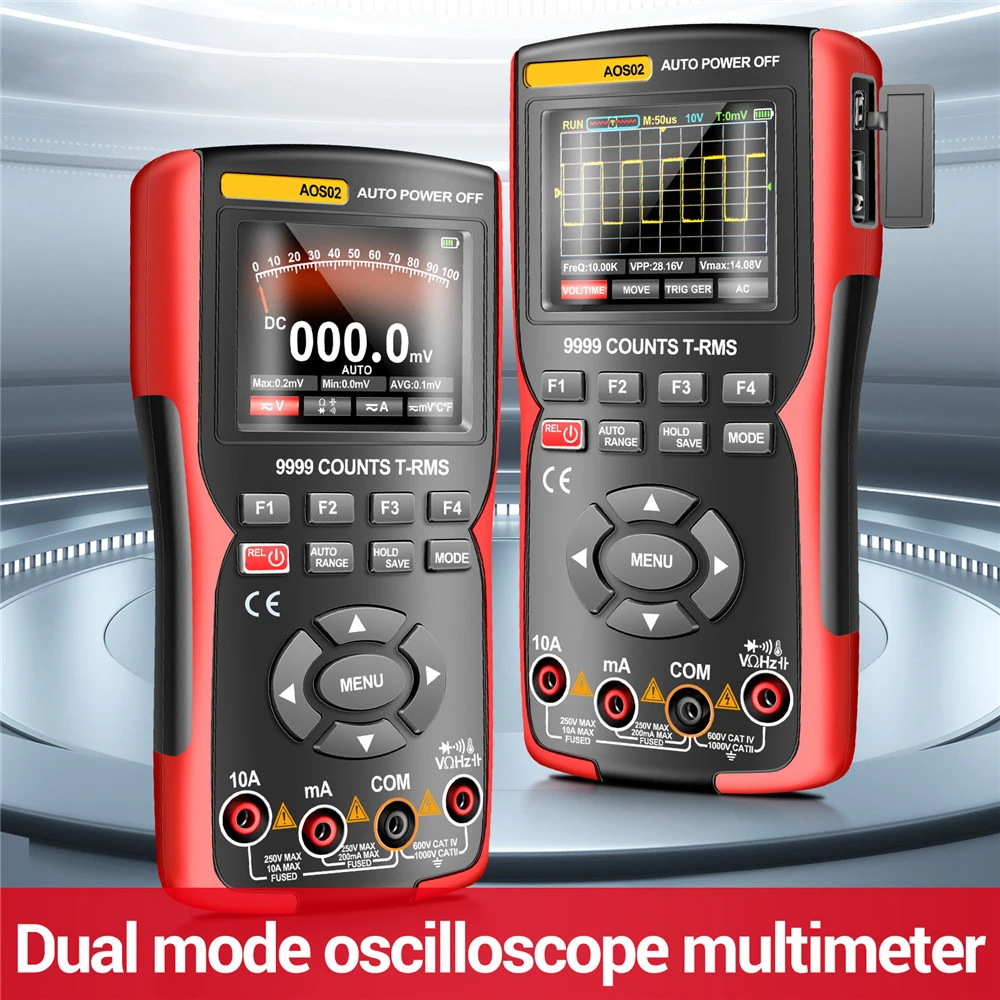 AOS02 Digital Oscilloscope Transistor Test Multimeter 48MS/s Sampling Rate 10MHZ Bandwidth Support Waveform Electrician Tool