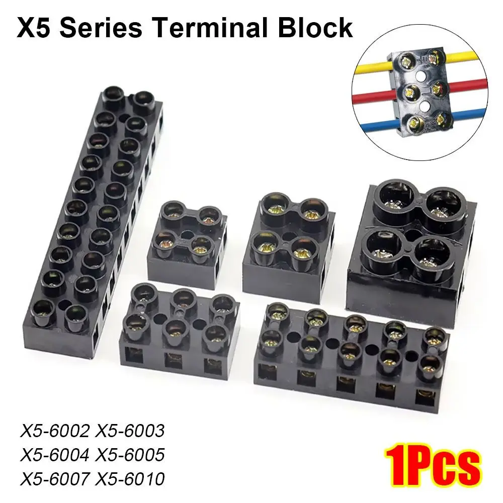 1Pcs X5 Series Terminal Block 20-6 AWG 500V 10A 20A 60A Wiring Connector 2/3/5/10 Holes Brass Terminal Electrical Connector