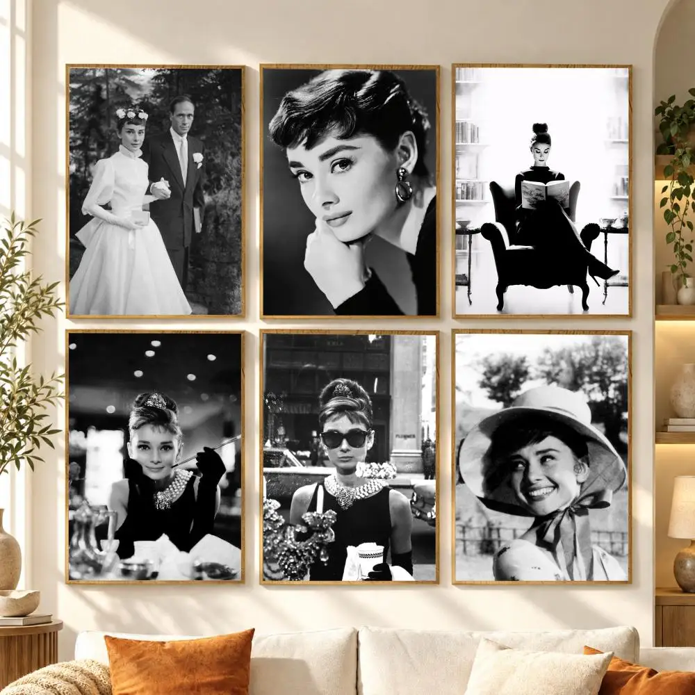 A-Audrey Hepburn Poster Self Adhesive Wall Stickers Art Decals for Bedroom Living Room Office Home Decor Decoration Gift