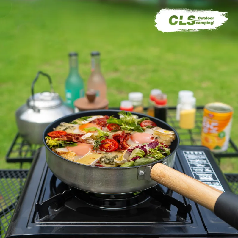 Stainless Steel Non Stick Pan,Portable And Detachable Handle For Outdoor Camping, Picnic Cooking,Frying And Stir Frying Pan,L289