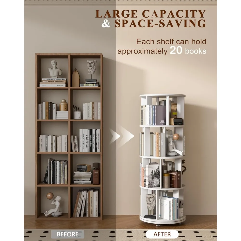 رف كتب دوار بأربعة طبقات مع عجلات قابلة للقفل ومنظم زاوية #3