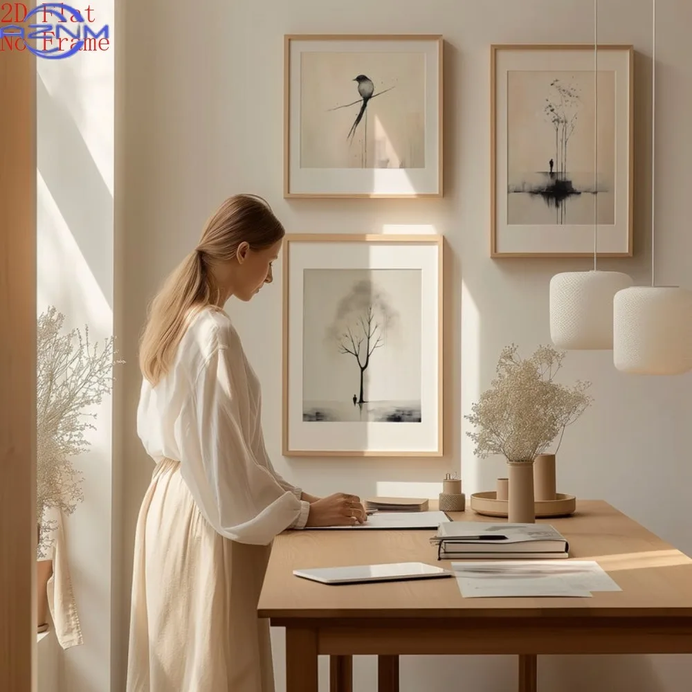 3pcs AZNM Japandi Modern Minimalist Watercolor Bird Paintings - Scandinavian Wall Suitable for Office Decor, Neutral Tone Bird
