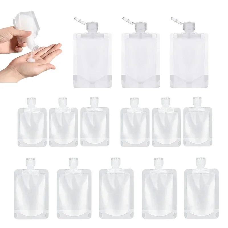 10PCS Travel Size Squeeze Empty Stand Up Bags Cosmetic Containers 30ml/50ml/100ml Refillable Bottles for Toiletry Lotion Shampoo