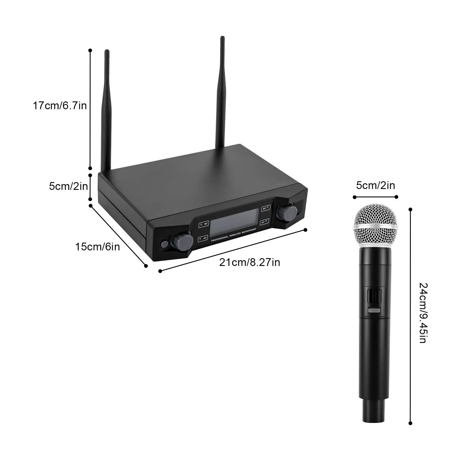 Sistema microfonico wireless 2 canali Pro Audio UHF 2 Microfono dinamico portatile Party