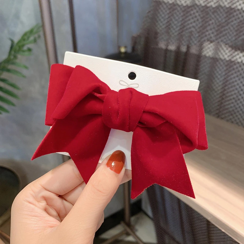1 Stück modische Haarspangen mit roter Schleife, Stoffdesign, perfektes tägliches Haarstyling, sieht festliche Outfits aus, schickes, süßes Accessoire mit Erhöhung – Detail 5