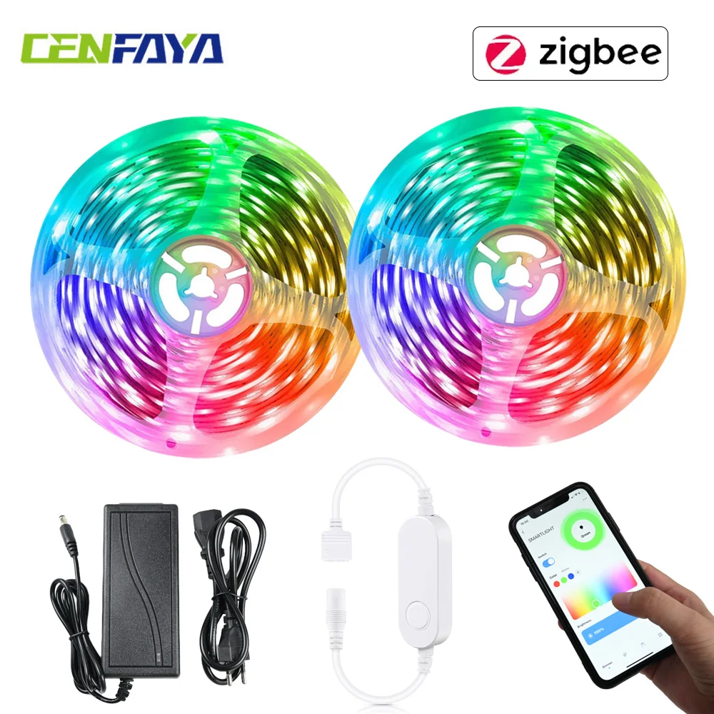 

Светодиодная лента Tuya Zigbee RGBW 12 В 5050 SMD, гибкая регулируемая световая лента для украшения комнаты, комплект для Google Assistant SmartThings Alexa