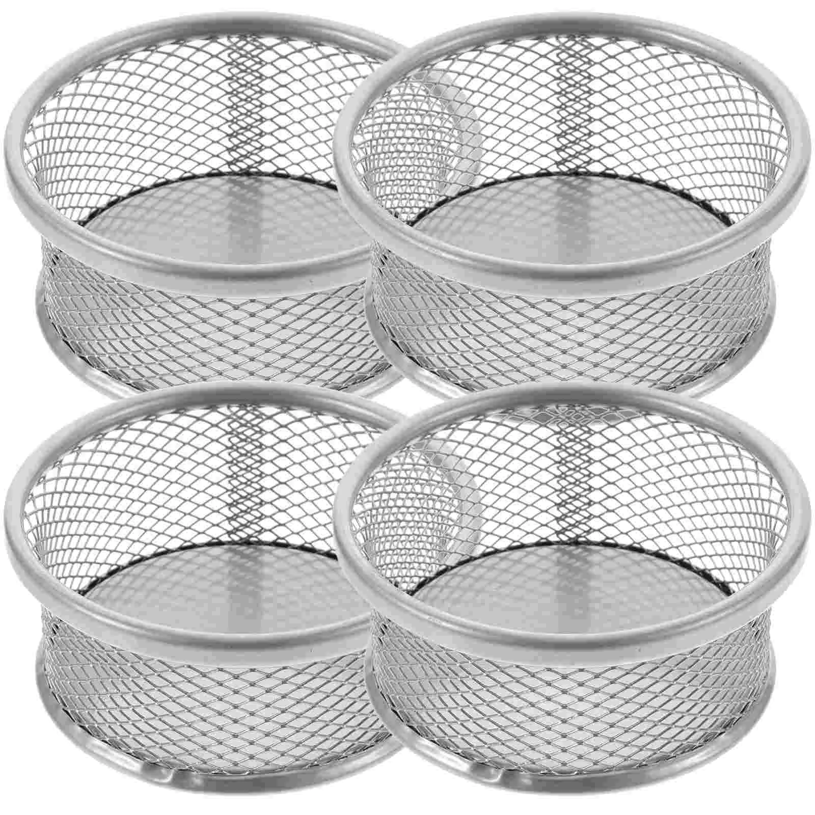 

4 Pcs Paper Clip Barrel Clips Storage Holders Binder Organizer for Desk Accessories Basket Metal Desktop Mesh Office Containers