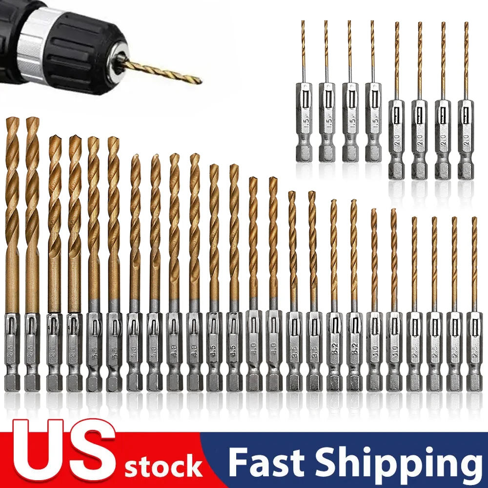 Alça hexagonal, ângulo de 1/4 polegadas, placa de ferro, aço inoxidável, conjunto especial de broca helicoidal, tipo q, furo ultra curto 1.5-13mm