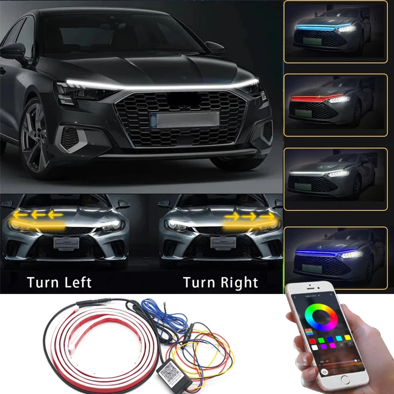 

RGB Car Light Strip Turn Signal APP Dynamic Control LED Decor Light Strip Waterproof DIY Refit for Front Engine Hood Decorations
