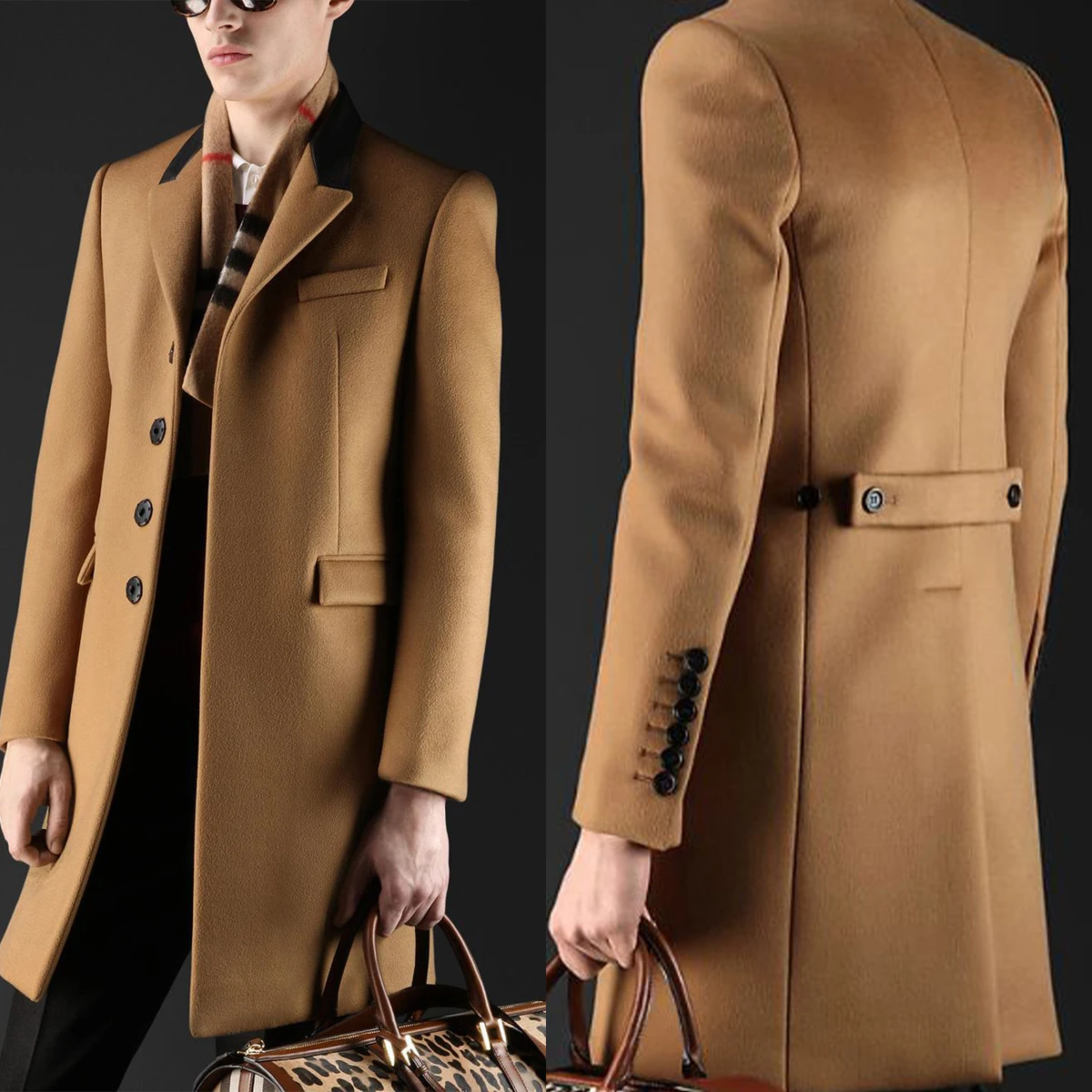 

Modern Men‘s Coat Solid Color Pure Woolen Fabric Single Breasted Winter Over Coat Formal Suit Custom Made