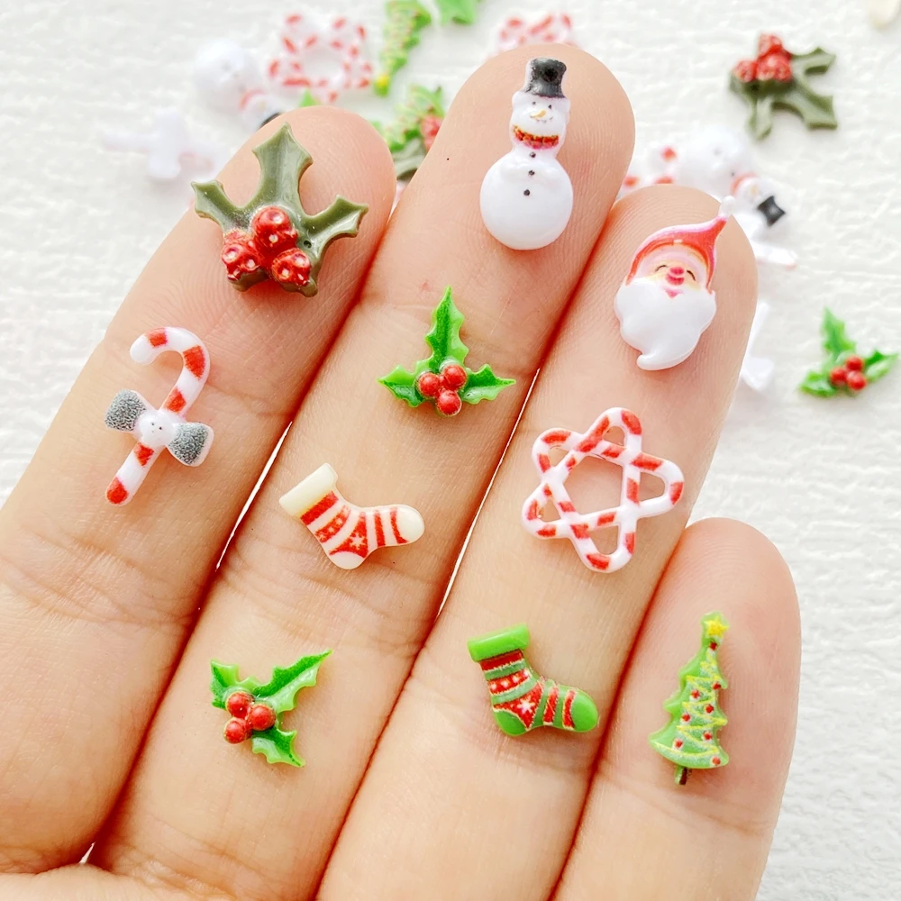 50 pezzi misti per nail art in resina calzini natalizi, alberi, pupazzi di neve, serie ciondoli strass fai da te per unghie decorazioni 3D gioielli