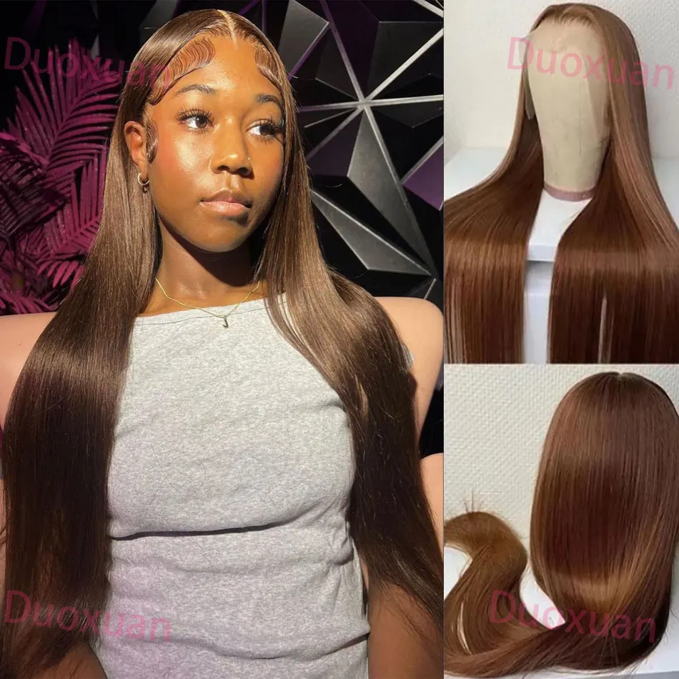 

# 4 Шоколадно-коричневых 13x4 13x6 Hd Кружевной фронтальный парик Прямые парики из натуральных волос 200% Плотность Бразильские волосы Коричневый парик из человеческих волос