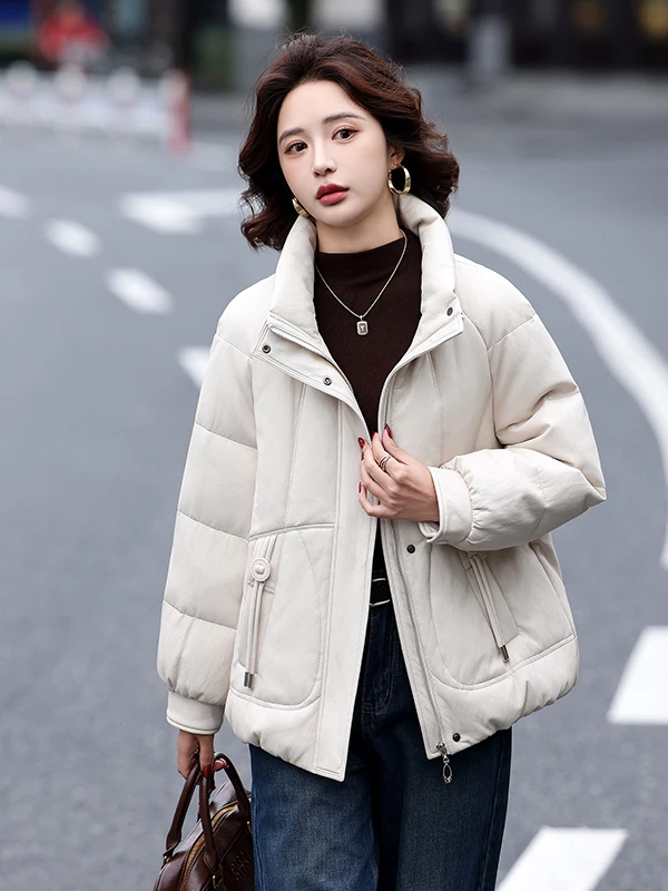   เสื้อโค้ทขนเป็ดหนังแท้ Ning รุ่นใหม่ ปี 2025 ทรงหลวม กระชับสัดส่วน สีขาว สำหรับผู้หญิง