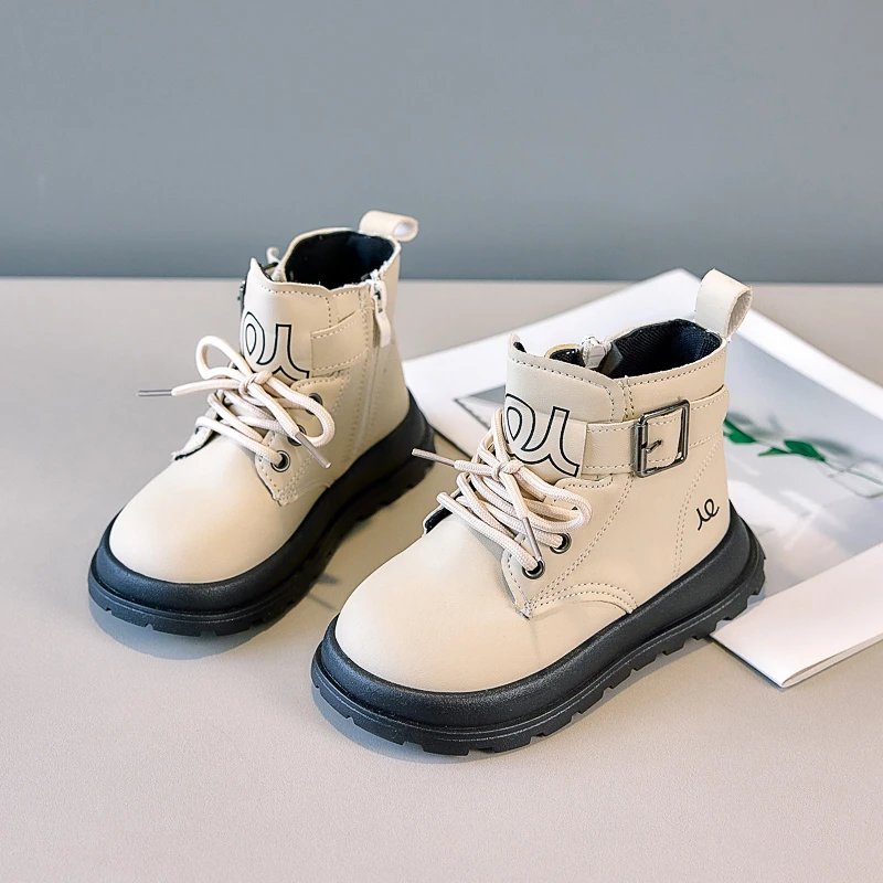 Kids Fashion Girls Ankle Boots Winter Children Casual Shoes Glossy Non-slip Warm Leather Boots Simple Side Zipper Catwalk Shoes