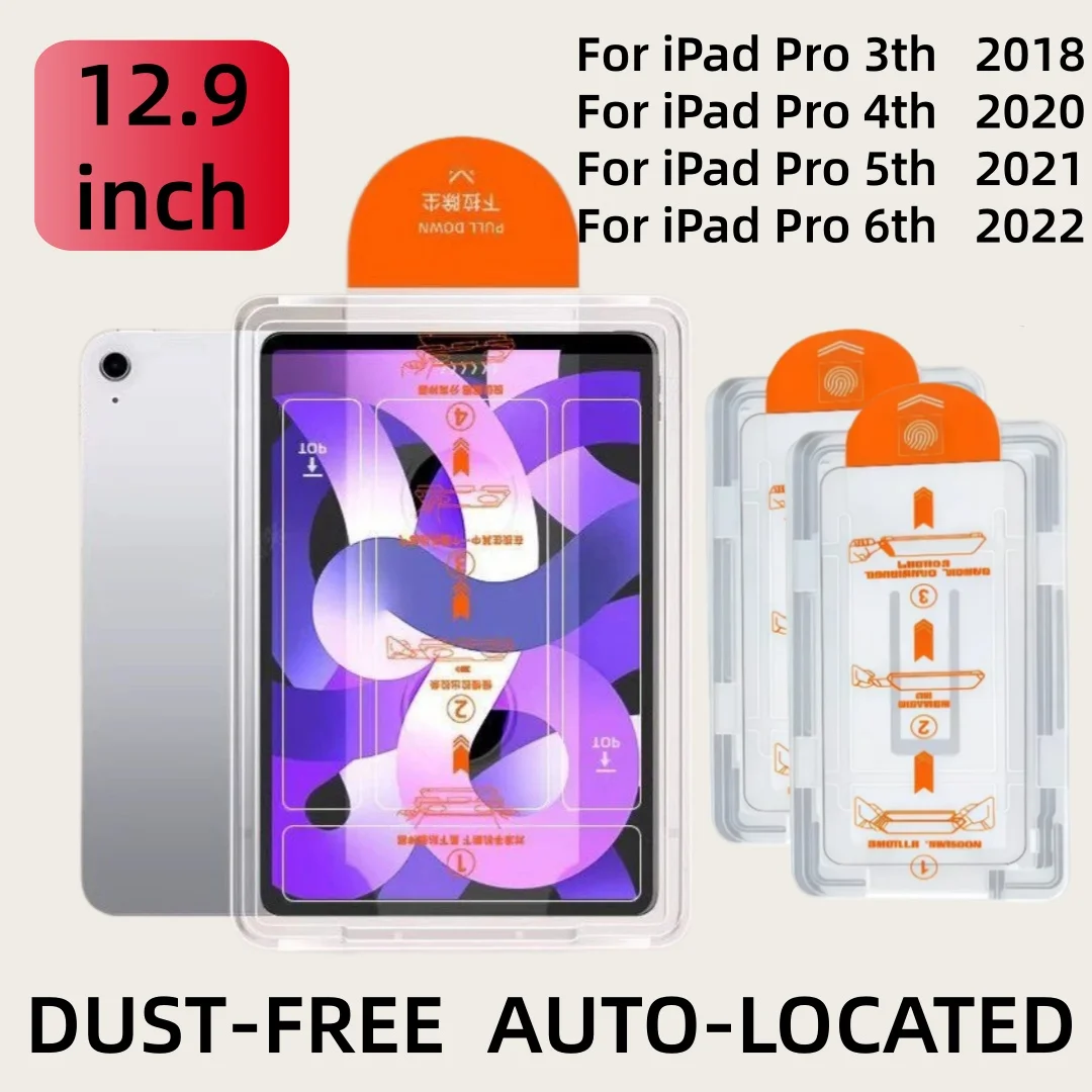 

2 Pack for iPad 12.9inch 3th 2018 4th 2020 5th 2021 6th 2022 12.9inch A12X 9H+ Tempered Glass Screen Protector with Easy-Install