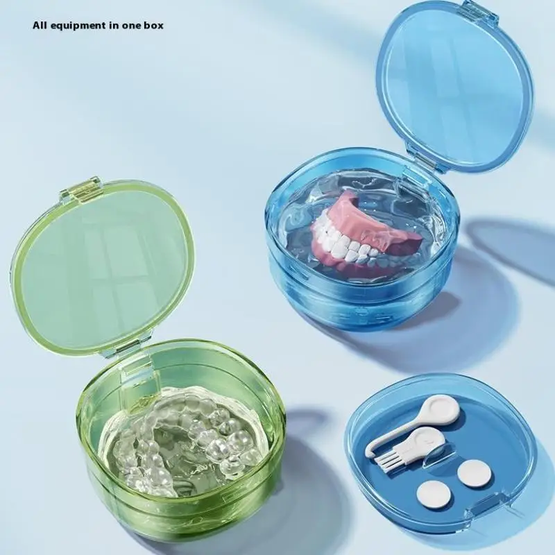 

Transparent Double Layer Braces False Teeth Storage Box Portable Universal Denture Soaking Cleaning Box Sealed Lightweight