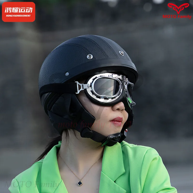 Four Seasons Tram Retro Helmet Half Helmet Light PU Bicycle Hard Hat Thermal Cycling Helmet motorcycle accessories