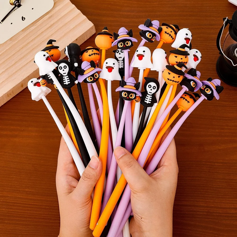 Halloween Black Gel Pen with Soft Silicone Grip Cute Pumpkin Ghost Smooth Writing Tool for Students Ideal Gift 0.5mm