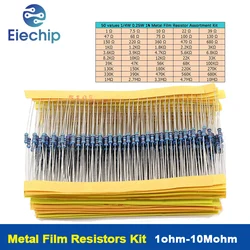 500 adet/grup 50 değerler 1/4W 0.25W 1% Metal Film direnç çeşitler kiti seti 1R-10mR 1ohm-10Mohm direnç örnekleri kiti