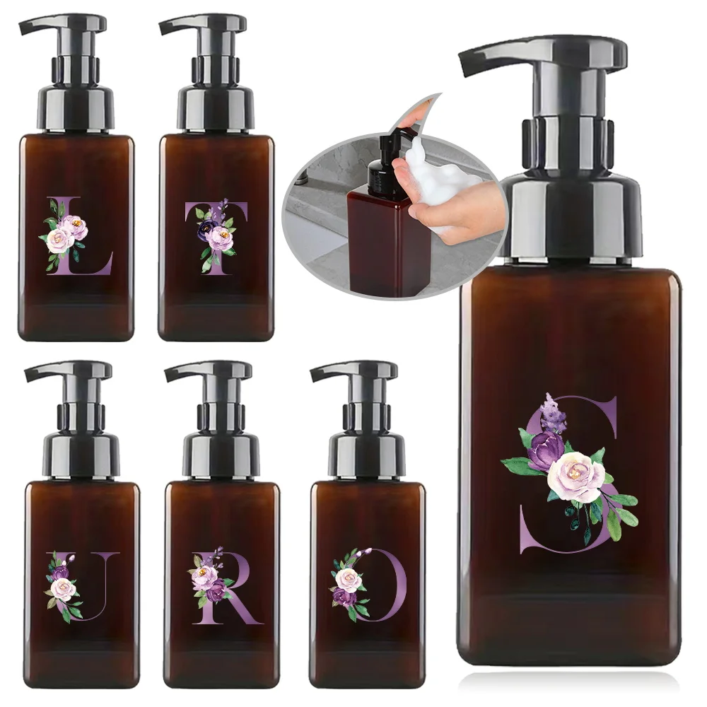 

250ml Foam Pump Bottle Refillable Shampoo Body Wash Split Bottle Foaming Soap Dispenser Travel Accessories Purple Letter Pattern