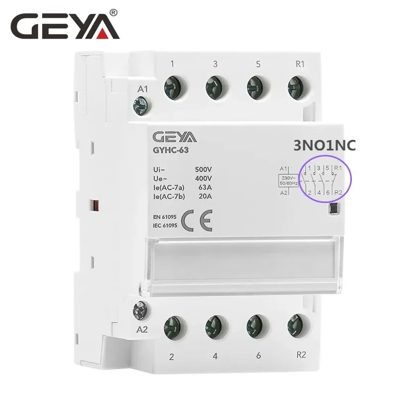 Geya-dinレールコンタクタ,4p,40a,63a,4no,4nc,2no2nc,3no1nc,家庭用またはパイル充電用,高品質