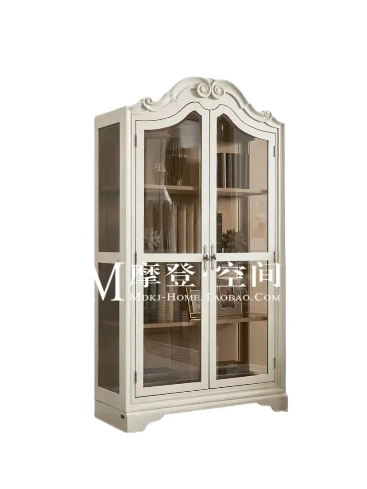 

Американский кантри Североамериканский книжный шкаф Стеклянный винный шкаф с двойной дверью Домашний декоративный шкаф Арочный дуб Винтаж Французский