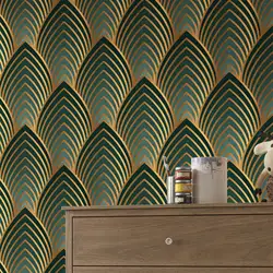 Contemporary Art Wallpaper, Abstract Geometric Wall Paper,Green and Yellow Color,Tradition Non-Woven Or  Peel and Stick Murals