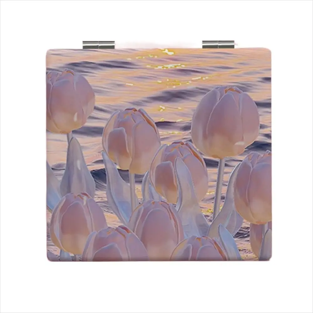 Tulpe Quadratischer Make-up-Spiegel Ölgemälde Vergrößerungs-Kosmetikspiegel Handheld-Kosmetikspiegel Kosmetikwerkzeuge