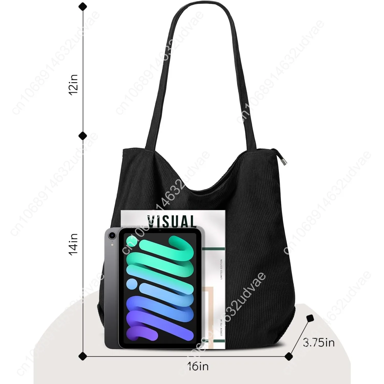 Iioscre Corduroy Tote Bag for Women,Hobo HandBags with Zipper,Large Capacity Casual Shoulder Handbags with Inner Pockets