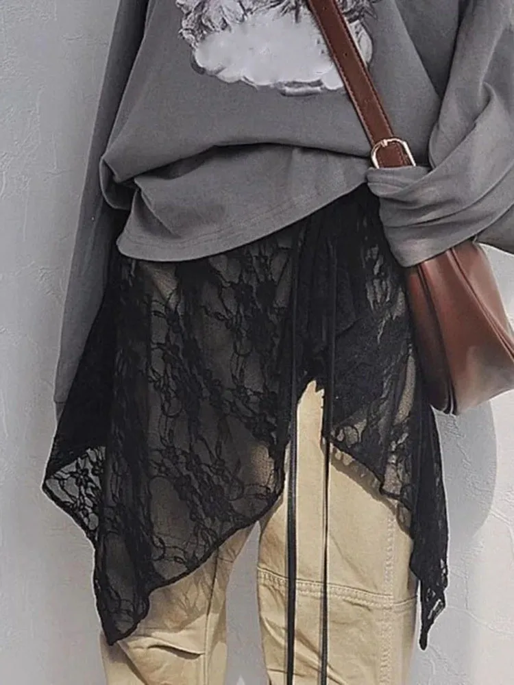 

2026 Faldas Mujer De Moda Summer Skirt Women's Clothing Floral Lace Bandage Jupe Fashion Korean Saia Irregular Chic Y2k Skirts