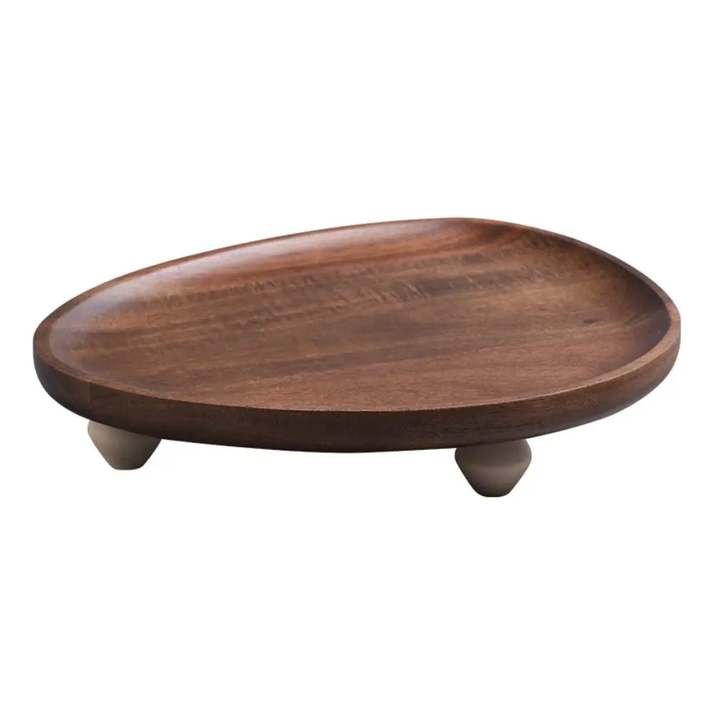 Oval Wooden Tray with Base Bracket Chinese Style Jewellery Display Trays Handmade Anti-Slip Cake Dessert Plate Desktop Ornament