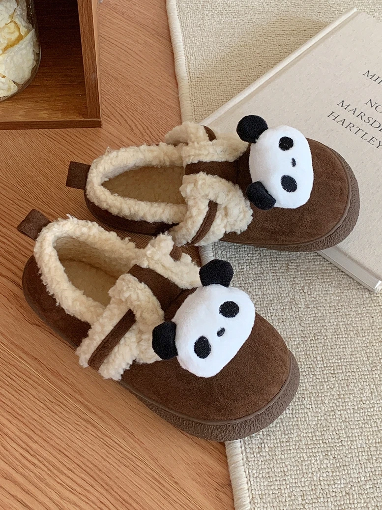 

Adorable Panda Bean Shoes Women's Winter Warm Fleece Lined Slip-On Casual Flat Heel Cotton Inner General Purpose Outerwear