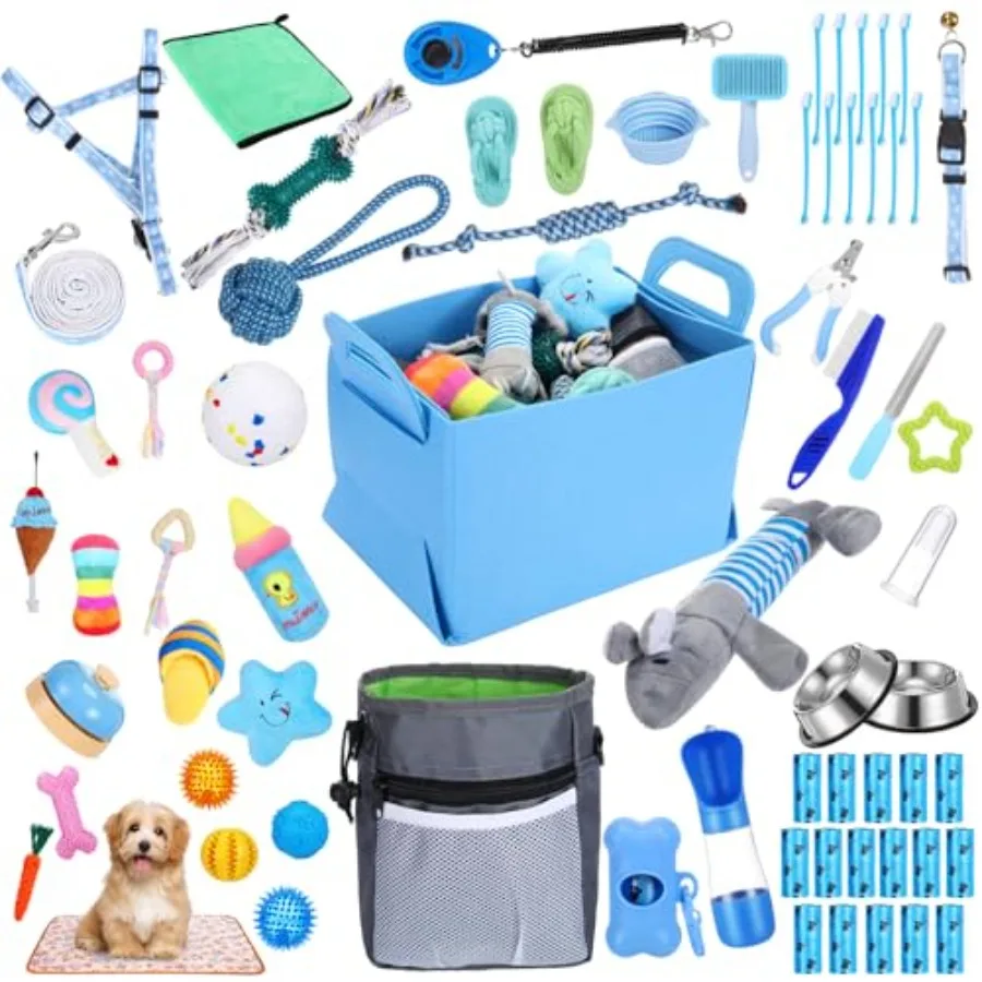 

65 Pcs Puppy Supplies Starter Kit Small Dog Essentials Includes Dog Leash Toys Bowl Brushes Water Bottles pet Blankets Puppy Ac