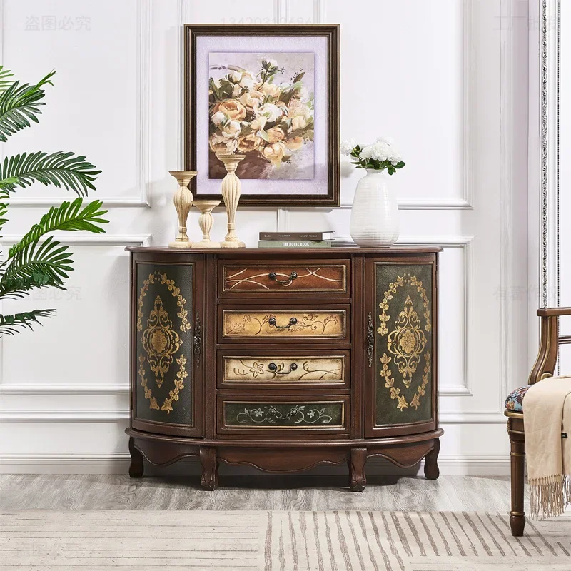 

Household Semicircle Entrance Cabinet Multi-Functional Solid Wood Painted Locker Sideboard Cabinet