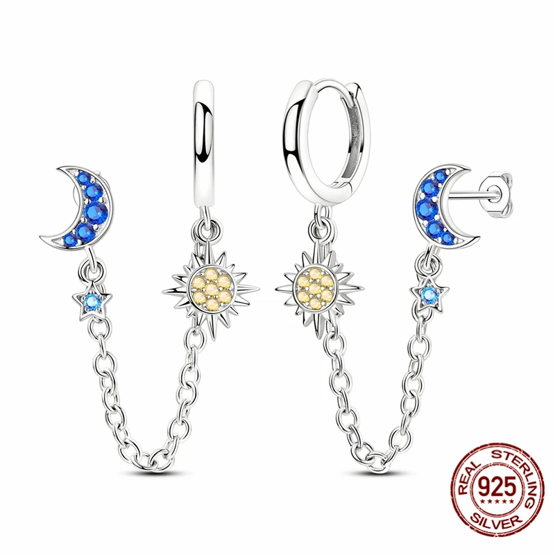 

Hot Selling 925 Sterling Silver Hoop Sun Moon And Stars Combination Earrings for Women Pretty Wedding Holiday Jewelry Gifts