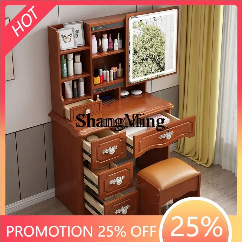 

FG bedroom storage cabinet integrated modern simple small apartment walnut color dressing table push-pull