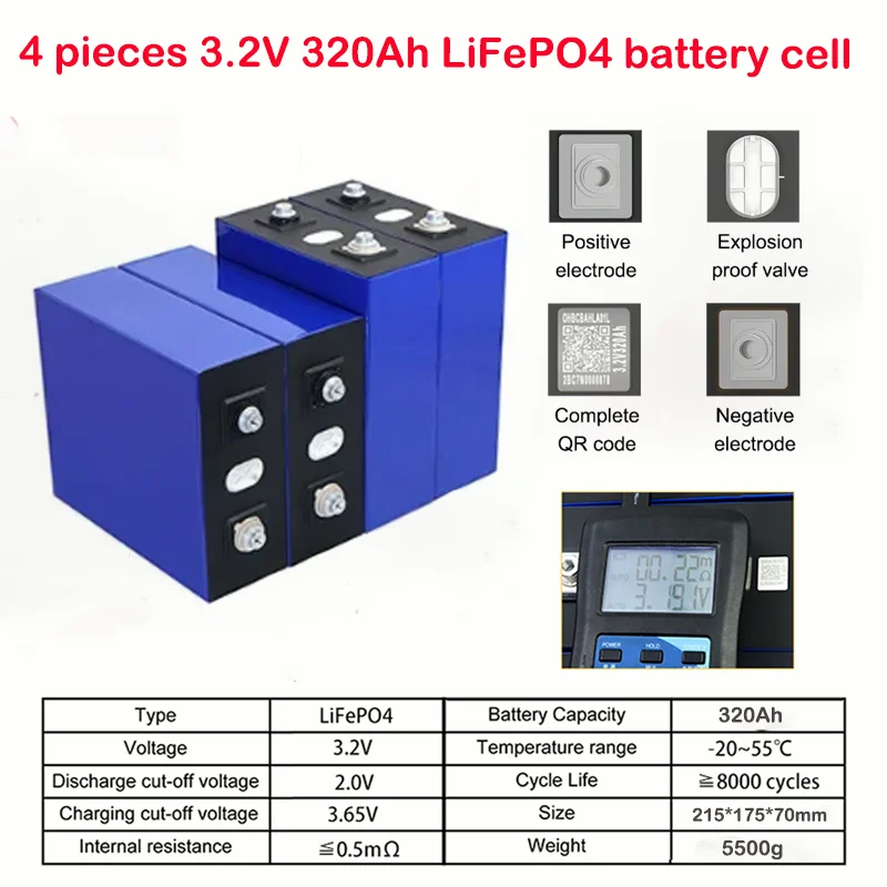 4pcs 3.2V 320AH 330AH LifePO4 Battery Rechargebal Lithium iron phosphate Battery Pack DIY 12V 24V For RV Vans Campers EV Boats