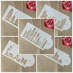 5Pcs/Lot 26cm Metropolis World Building DIY Layering Stencils Painting Scrapbook Coloring Embossing Album Decorative Template