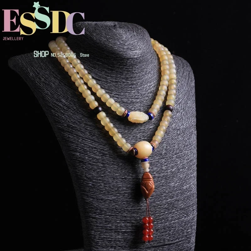 Trendy Tibetan 8MM Natural Sheep Horn 108 Beaded  Men and Women Multi-circle Prayer Meditation Bracelets for women
